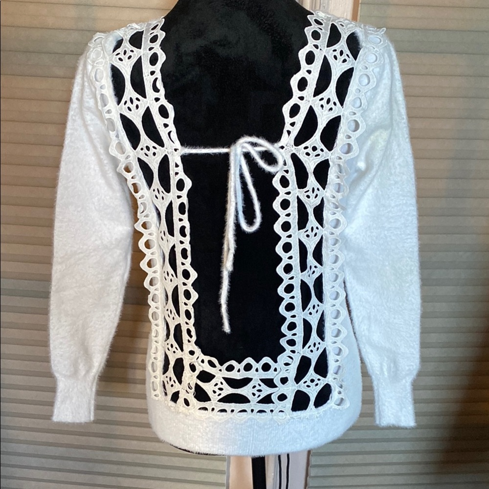 Elegant White Crochet Detail Sweater